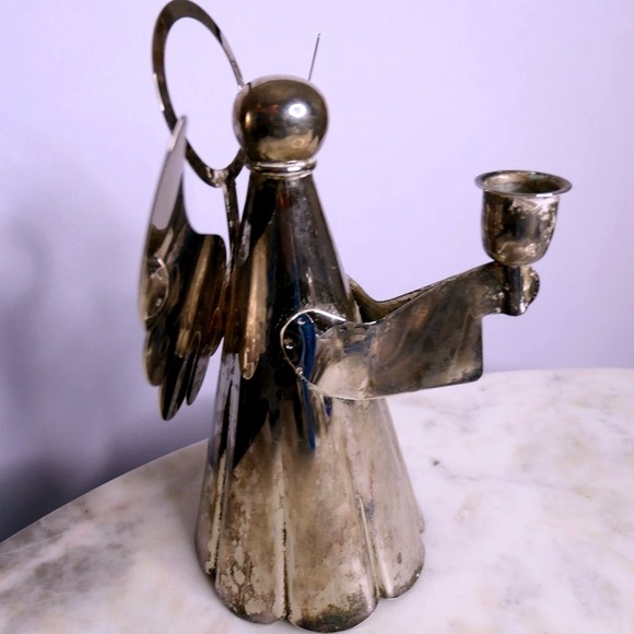 Vintage silverplated angel candleholder minimalist with halo - retro - Picture 2 of 4